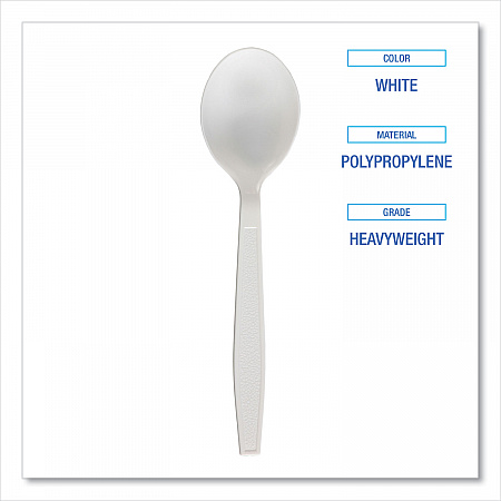 Heavyweight Polypropylene Cutlery, Soup Spoon, Plastic, White, 1,000/Carton (SOUPHWPPWH)