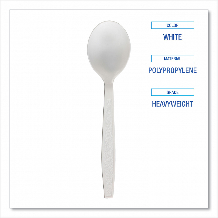 Heavyweight Polypropylene Cutlery, Soup Spoon, Plastic, White, 1,000/Carton (SOUPHWPPWH)