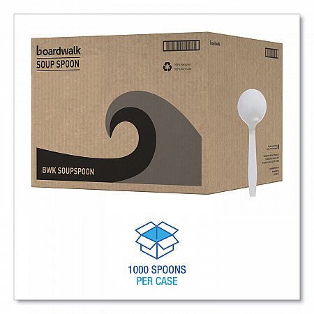 Mediumweight Polystyrene Cutlery, Soup Spoon, Plastic, White, 1,000/Carton (SOUPSPOON)