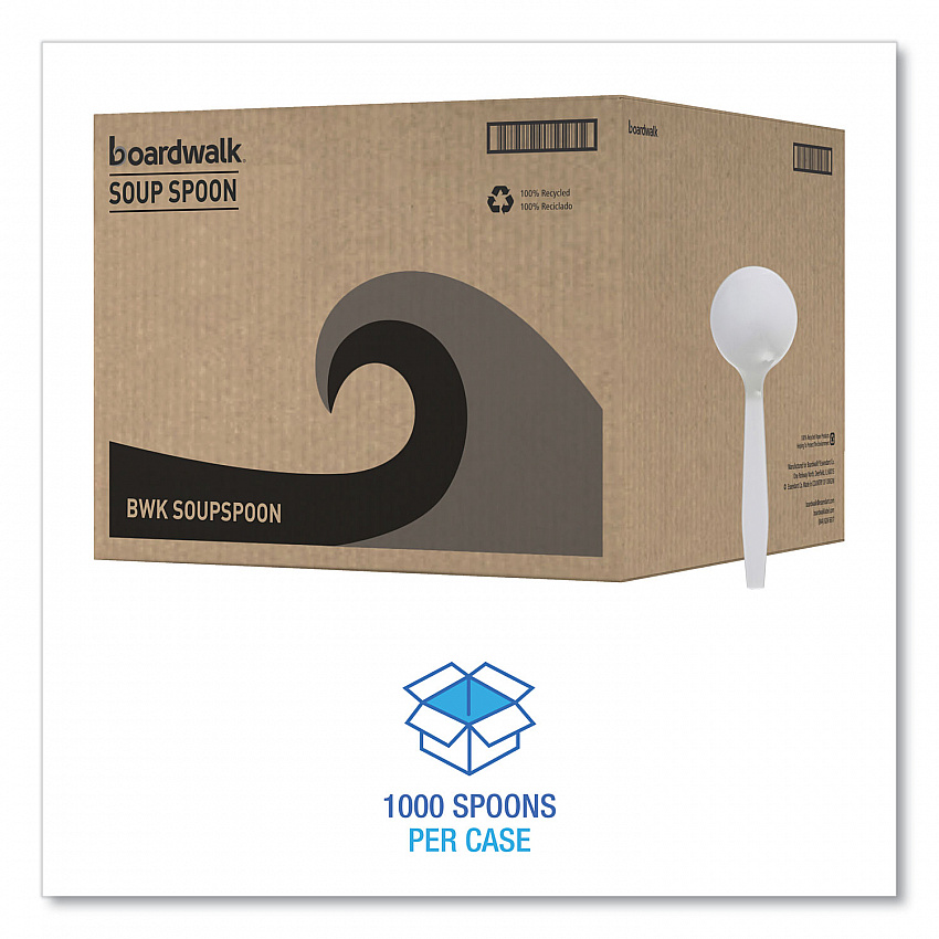 Mediumweight Polystyrene Cutlery, Soup Spoon, Plastic, White, 1,000/Carton (SOUPSPOON)