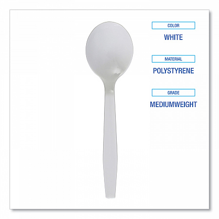 Mediumweight Polystyrene Cutlery, Soup Spoon, Plastic, White, 1,000/Carton (SOUPSPOON)