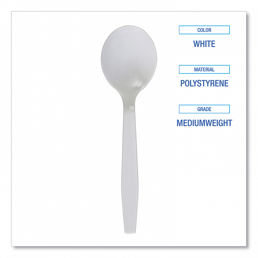 Mediumweight Polystyrene Cutlery, Soup Spoon, Plastic, White, 1,000/Carton (SOUPSPOON)