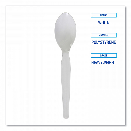 Heavyweight Polystyrene Cutlery, Spoon, Plastic, White, 1,000/Carton (SPOONHW)