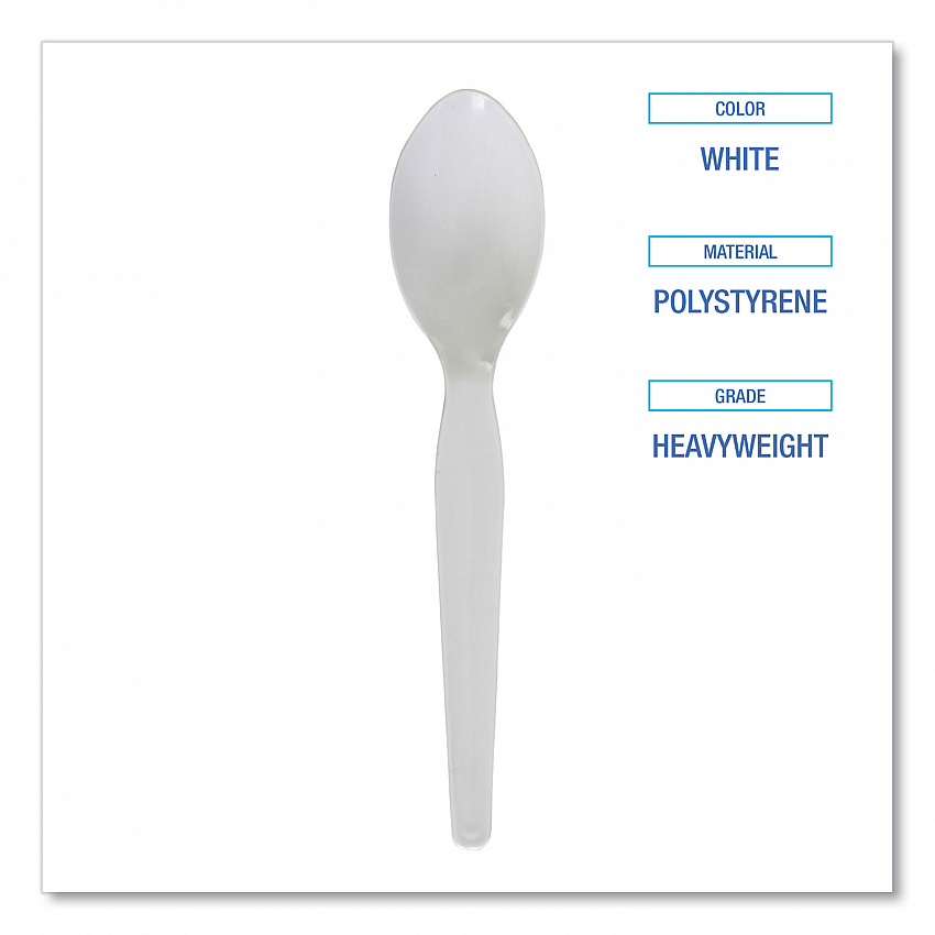 Heavyweight Polystyrene Cutlery, Spoon, Plastic, White, 1,000/Carton (SPOONHW)