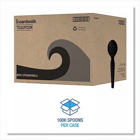 Heavyweight Polystyrene Cutlery, Spoon, Plastic, Black, 1,000/Carton (SPOONHWBLA)