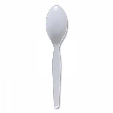 Mediumweight Polystyrene Cutlery, Spoon, Plastic, White, 100/Box (SPOONMWPSBX)