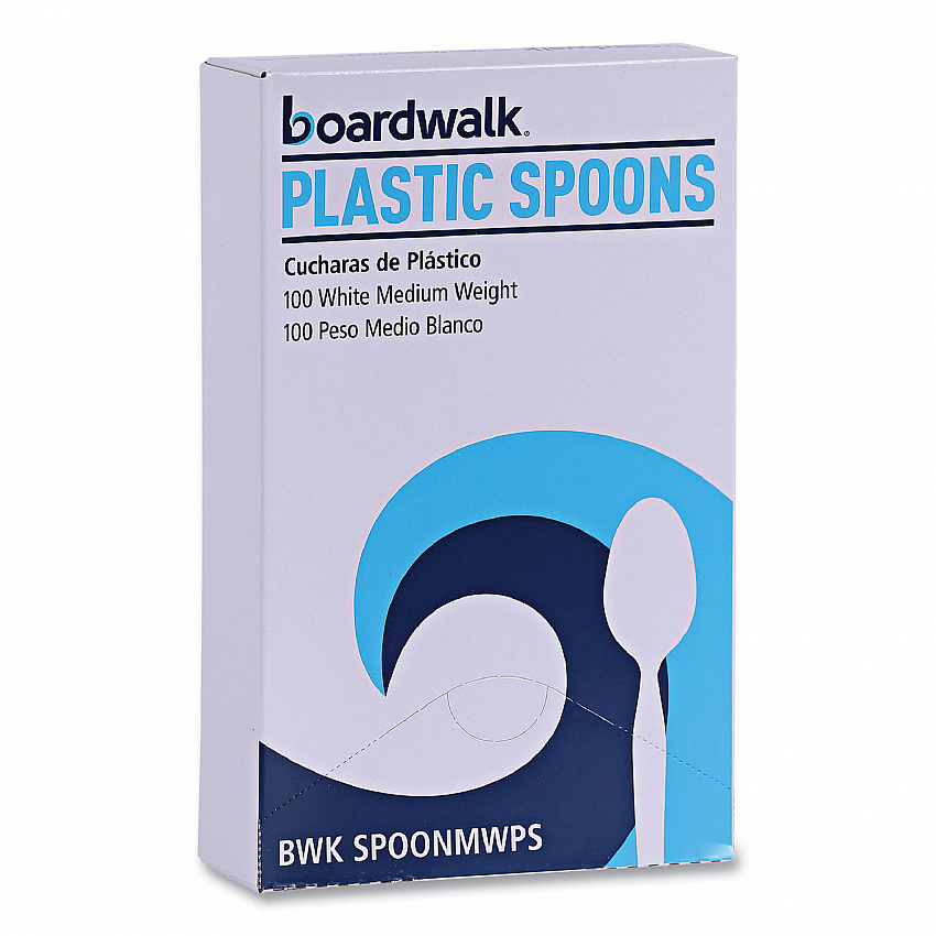 Mediumweight Polystyrene Cutlery, Spoon, Plastic, White, 100/Box (SPOONMWPSBX)