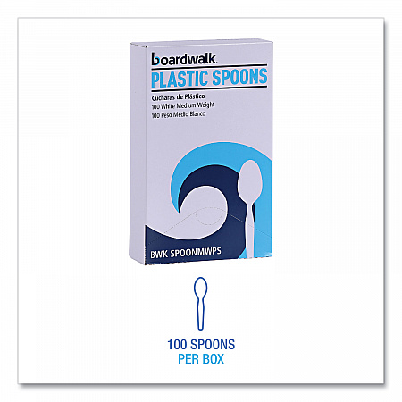 Mediumweight Polystyrene Cutlery, Spoon, Plastic, White, 100/Box (SPOONMWPSBX)