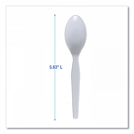 Mediumweight Polystyrene Cutlery, Spoon, Plastic, White, 100/Box (SPOONMWPSBX)