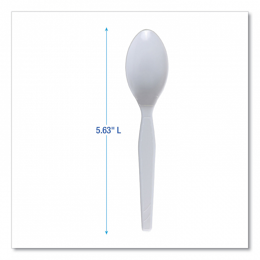 Mediumweight Polystyrene Cutlery, Spoon, Plastic, White, 100/Box (SPOONMWPSBX)