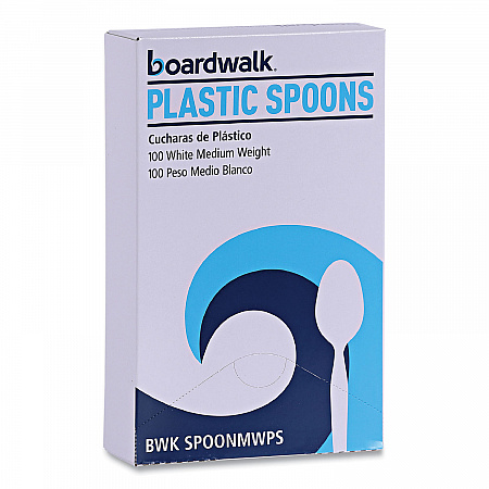 Mediumweight Polystyrene Cutlery, Spoon, Plastic, White, 100/Box, 10 Boxes/Carton (SPOONMWPSCT)