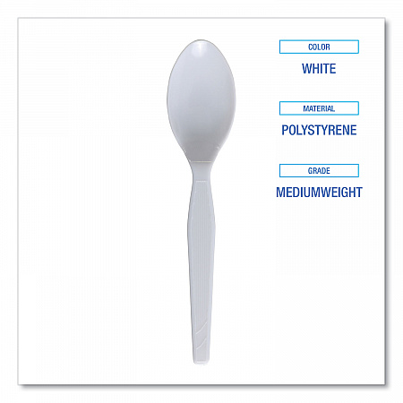 Mediumweight Polystyrene Cutlery, Spoon, Plastic, White, 100/Box, 10 Boxes/Carton (SPOONMWPSCT)