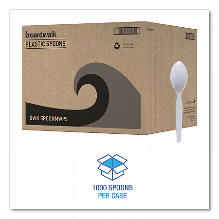 Mediumweight Polystyrene Cutlery, Spoon, Plastic, White, 100/Box, 10 Boxes/Carton (SPOONMWPSCT)