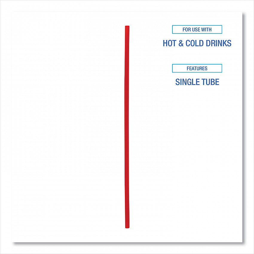 Single-Tube Stir-Straws,5.25", Polypropylene, Red, 1,000/Pack, 10 Packs/Carton (STRU525R10)