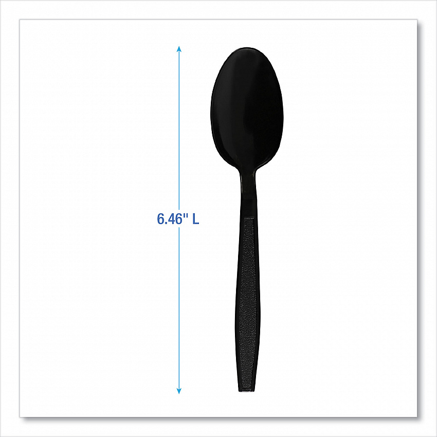 Heavyweight Polypropylene Cutlery, Spoon, Plastic, Black, 1,000/Carton (TEAHWPPBLA)