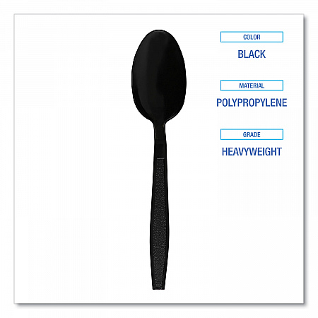 Heavyweight Polypropylene Cutlery, Spoon, Plastic, Black, 1,000/Carton (TEAHWPPBLA)