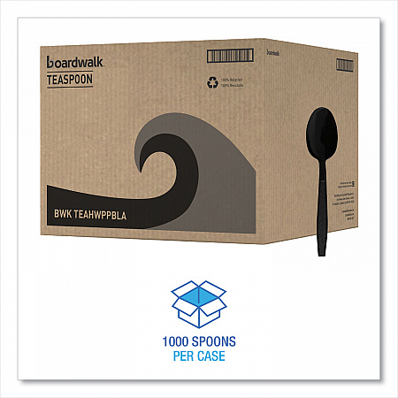 Heavyweight Polypropylene Cutlery, Spoon, Plastic, Black, 1,000/Carton (TEAHWPPBLA)