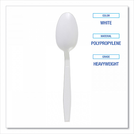 Heavyweight Polypropylene Cutlery, Spoon, Plastic, White, 1,000/Carton (TEAHWPPWH)