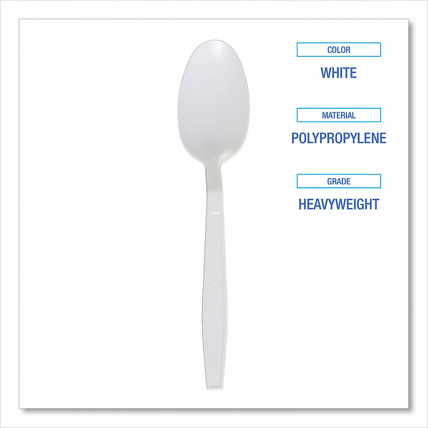 Heavyweight Polypropylene Cutlery, Spoon, Plastic, White, 1,000/Carton (TEAHWPPWH)