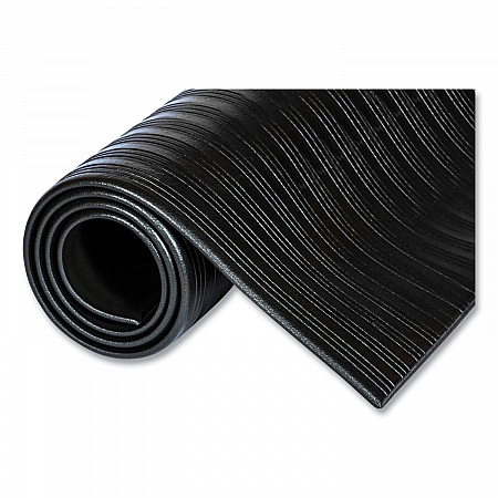 Ribbed Vinyl Anti-Fatigue Mat, Rectangular, Black Ribbed Surface, 36