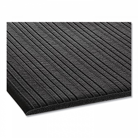 Ribbed Vinyl Anti-Fatigue Mat, Rectangular, Black Ribbed Surface, 36