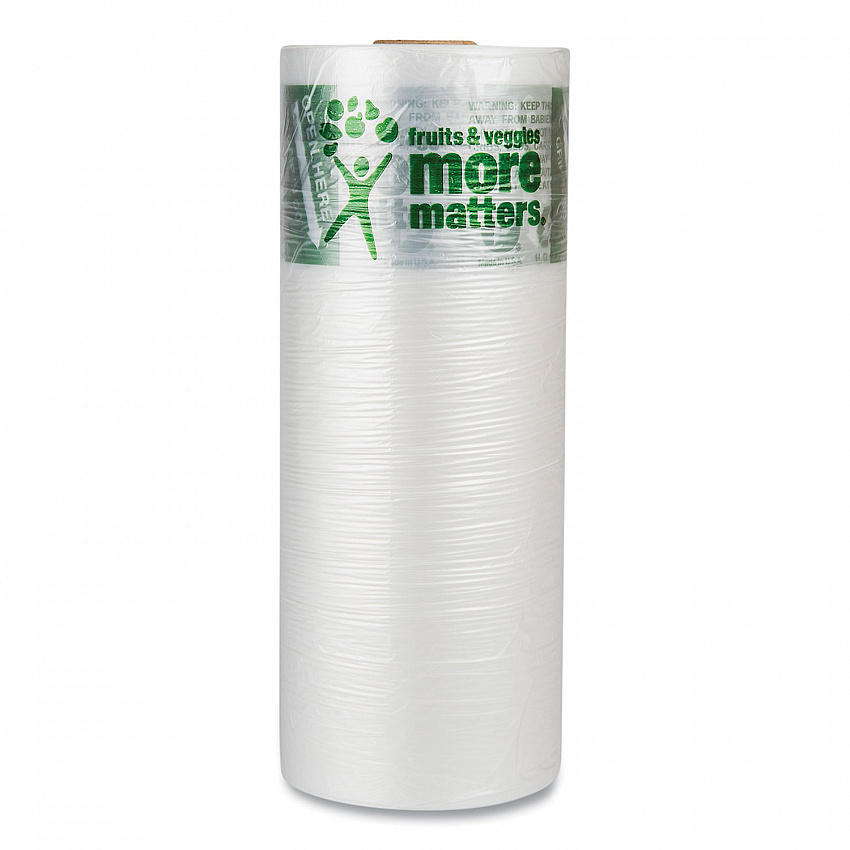 Produce Bags, Fruits and Veggies - More Matters Labeling, 0.35 mil, 12" x 20", Clear, 875 Bags/Roll, 4 Rolls/Carton (PHMORE20NS)