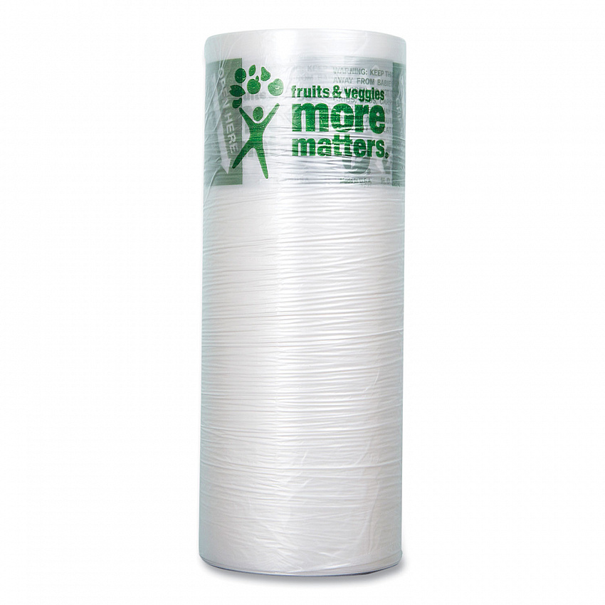 Produce Bags, Fruits and Veggies - More Matters Labeling, 0.35 mil, 12" x 20", Clear, 875 Bags/Roll, 4 Rolls/Carton (PHMORE20NS)