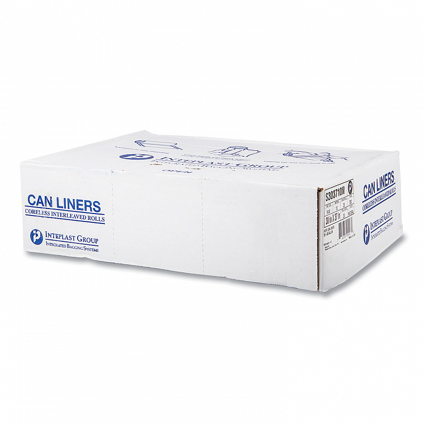 High-Density Commercial Can Liners, 30 gal, 10 mic, 30" x 37", Clear, Interleaved Roll, 25 Bags/Roll, 20 Rolls/Carton (S303710N)