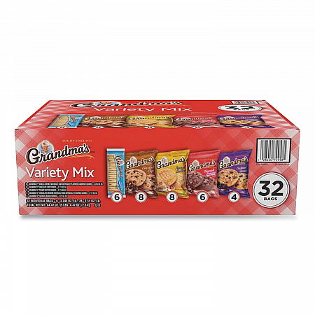 Cookies Variety Tray, Assorted Flavors, (6) 3.25 oz, (26) 2.5 oz, 32 Bags/Carton (73977)