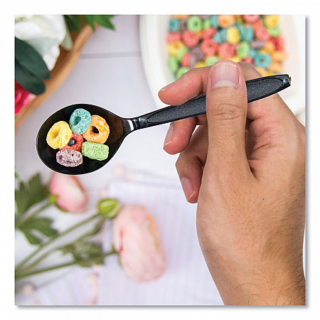 Reliance Mediumweight Cutlery, Soup Spoon, Plastic, Black, 1,000/Carton (RSKS0004)