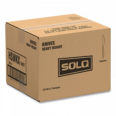 Impress Heavyweight Full-Length Polystyrene Cutlery, Knife, Plastic, White, 100/Box, 10 Boxes/Carton (HSWKX0007)
