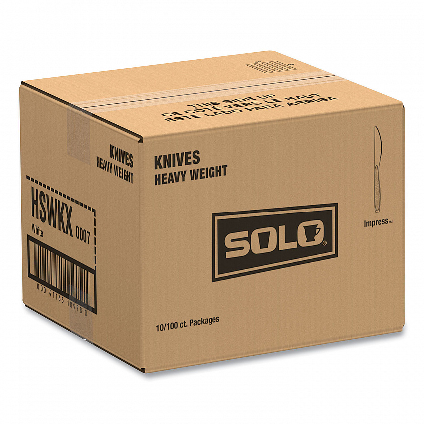 Impress Heavyweight Full-Length Polystyrene Cutlery, Knife, Plastic, White, 100/Box, 10 Boxes/Carton (HSWKX0007)