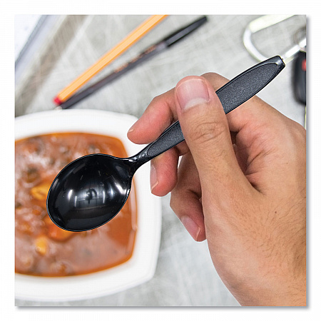 Reliance Mediumweight Cutlery, Soup Spoon, Plastic, Black, 1,000/Carton (RSKS0004)