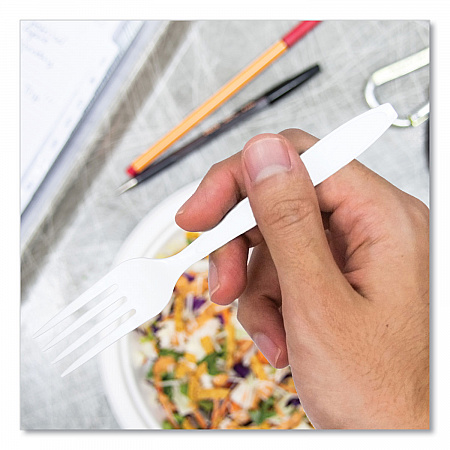 Impress Heavyweight Full-Length Polystyrene Cutlery, Fork, Plastic, White, 100/Box (HSWFX0007BX)