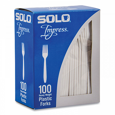 Impress Heavyweight Full-Length Polystyrene Cutlery, Fork, Plastic, White, 100/Box (HSWFX0007BX)