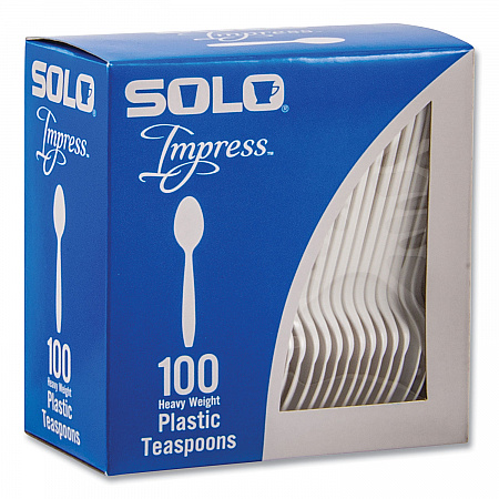 Impress Heavyweight Full-Length Polystyrene Cutlery, Spoon, Plastic, White, 100/Box (HSWTX0007BX)