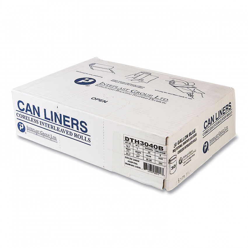 Draw-Tuff Institutional Draw-Tape Can Liners, Drawstring, 30 gal, 1 mil, 30.5" x 40", Blue, 25 Bags/Roll, 8 Rolls/Carton (DTH3040B)