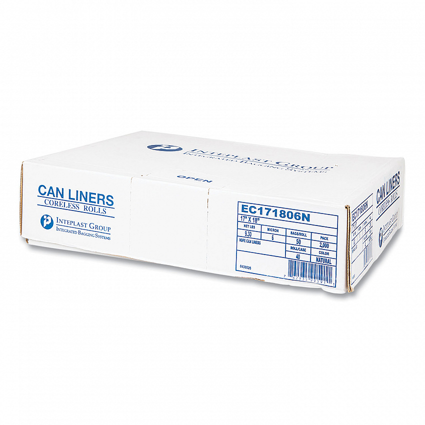 High-Density Commercial Can Liners, 4 gal, 6 mic, 17" x 18", Clear, Perforated Roll, 50 Bags/Roll, 40 Rolls/Carton (EC171806N)