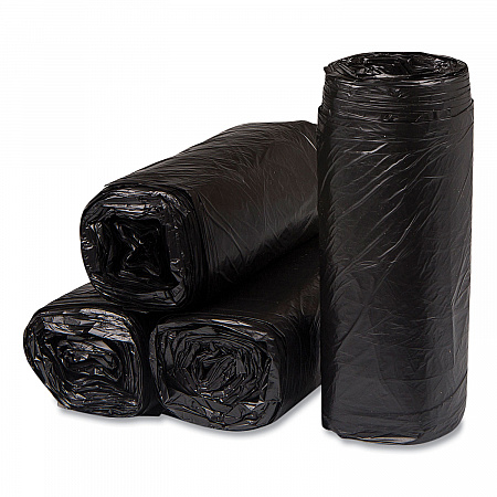 High-Density Commercial Can Liners, 16 gal, 8 mic, 24" x 33", Black, Interleaved Roll, 50 Bags/Roll, 20 Rolls/Carton (S243308K)
