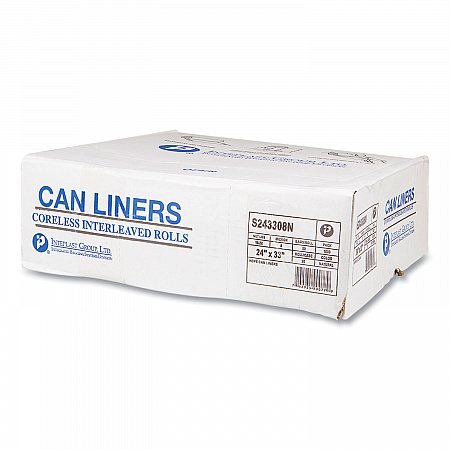 High-Density Commercial Can Liners, 16 gal, 8 mic, 24" x 33", Natural, Interleaved Roll, 50 Bags/Roll, 20 Rolls/Carton (S243308N)