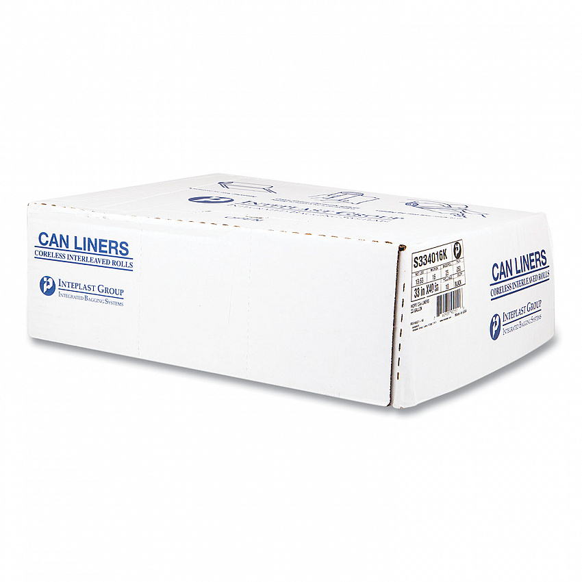 High-Density Commercial Can Liners, 33 gal, 16 mic, 33" x 40", Black, Interleaved Roll, 25 Bags/Roll, 10 Rolls/Carton (S334016K)