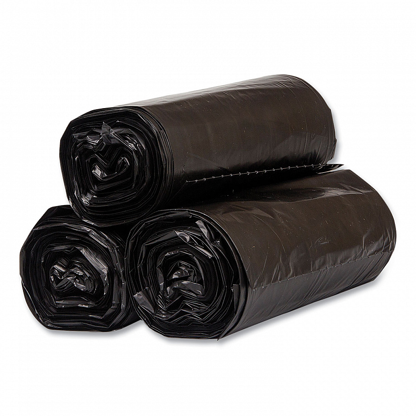 High-Density Commercial Can Liners, 60 gal, 17 mic, 38" x 60", Black, Interleaved Roll, 25 Bags/Roll, 8 Rolls/Carton (S386017K)