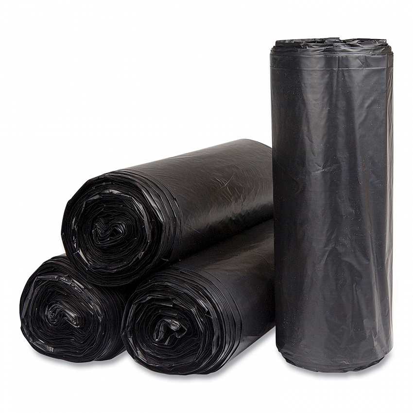 High-Density Commercial Can Liners, 60 gal, 22 mic, 38" x 60", Black, Interleaved Roll, 25 Bags/Roll, 6 Rolls/Carton (S386022K)