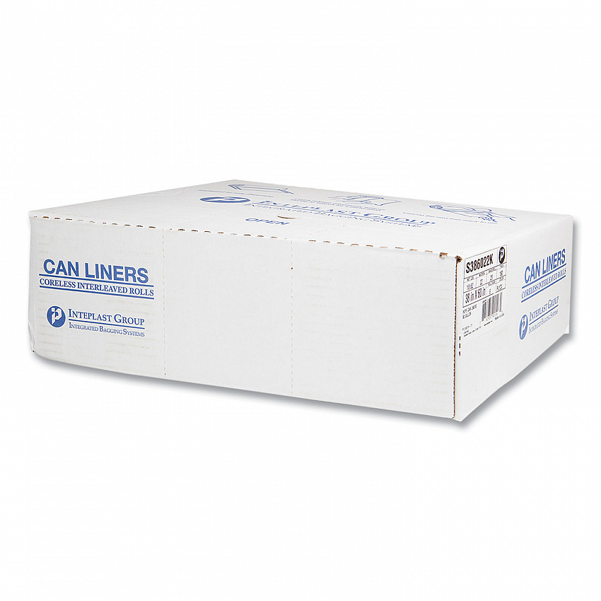 High-Density Commercial Can Liners, 60 gal, 22 mic, 38" x 60", Black, Interleaved Roll, 25 Bags/Roll, 6 Rolls/Carton (S386022K)