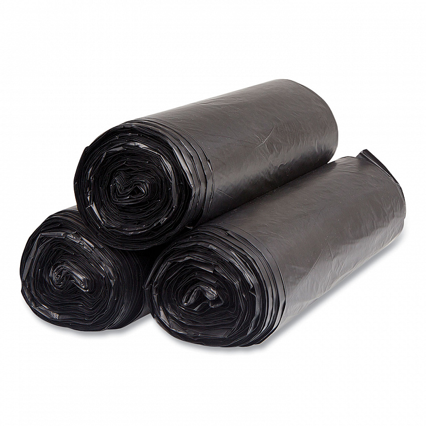High-Density Commercial Can Liners, 60 gal, 22 mic, 38" x 60", Black, Interleaved Roll, 25 Bags/Roll, 6 Rolls/Carton (S386022K)