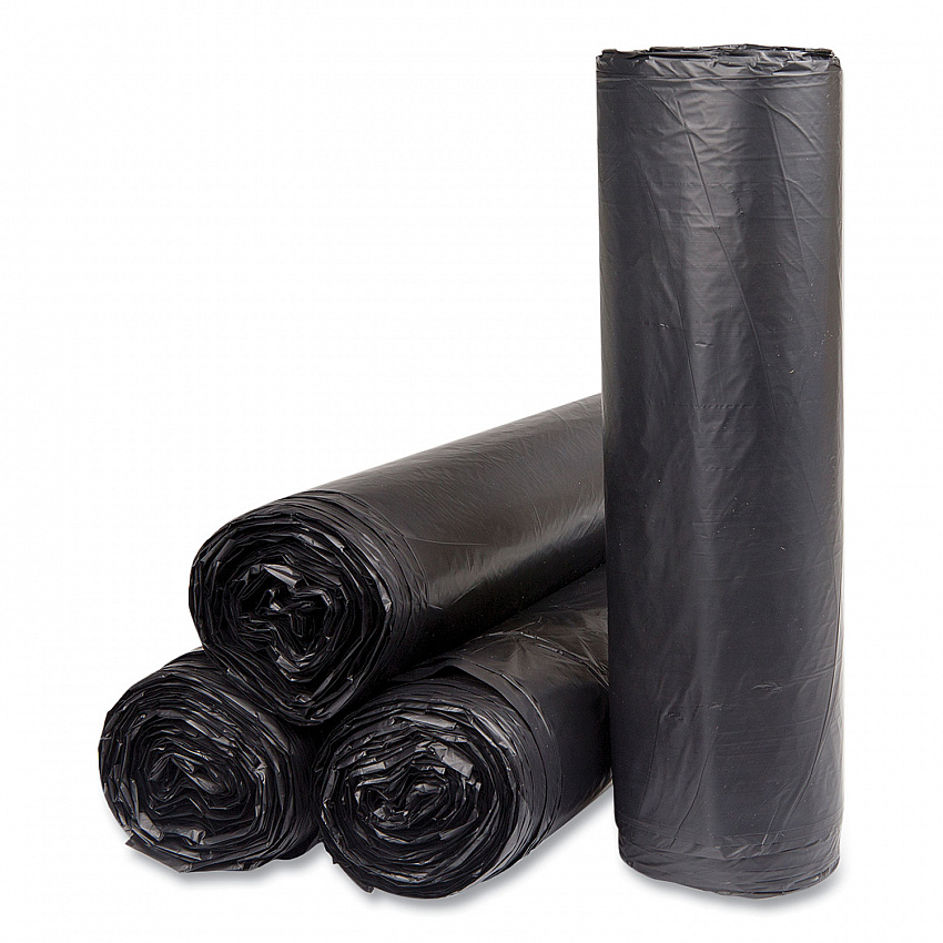 High-Density Commercial Can Liners, 45 gal, 16 mic, 40" x 48", Black, Interleaved Roll, 25 Bags/Roll, 10 Rolls/Carton (S404816K)