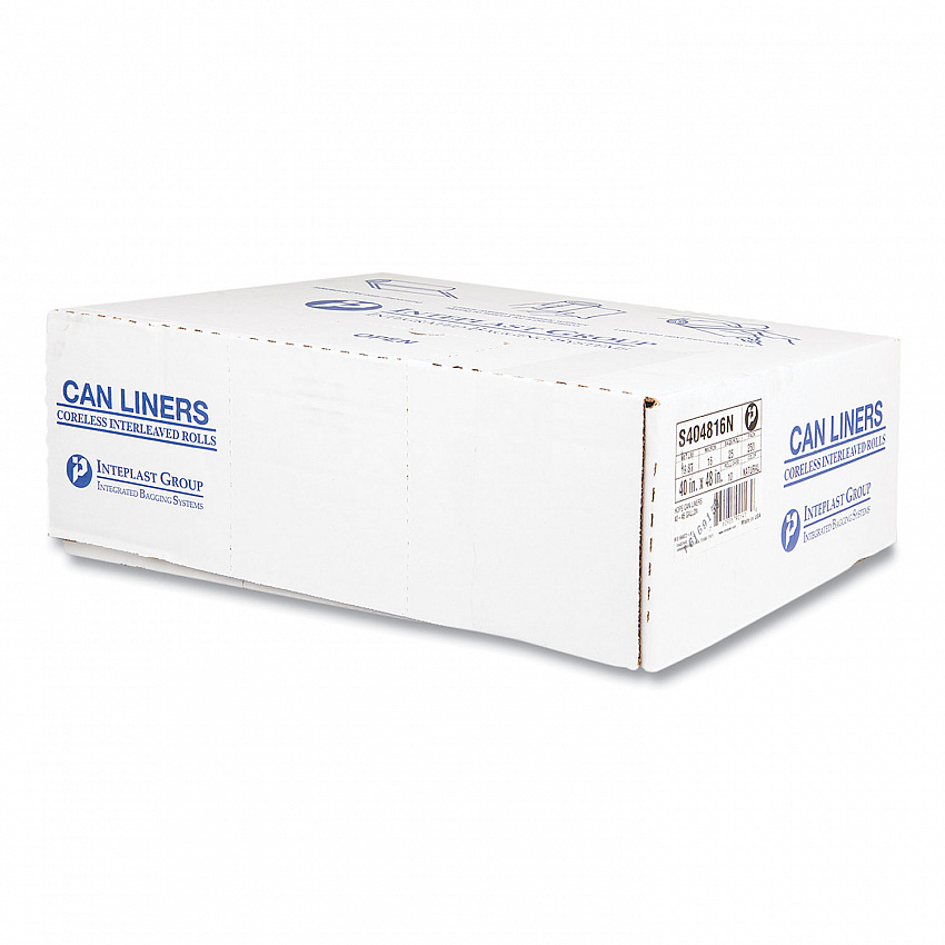High-Density Commercial Can Liners, 45 gal, 16 mic, 40" x 48", Clear, Interleaved Roll, 25 Bags/Roll, 10 Rolls/Carton (S404816N)