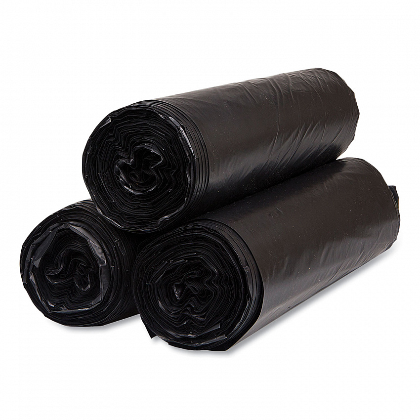 High-Density Commercial Can Liners, 45 gal, 22 mic, 40" x 48", Black, Interleaved Roll, 25 Bags/Roll, 6 Rolls/Carton (S404822K)