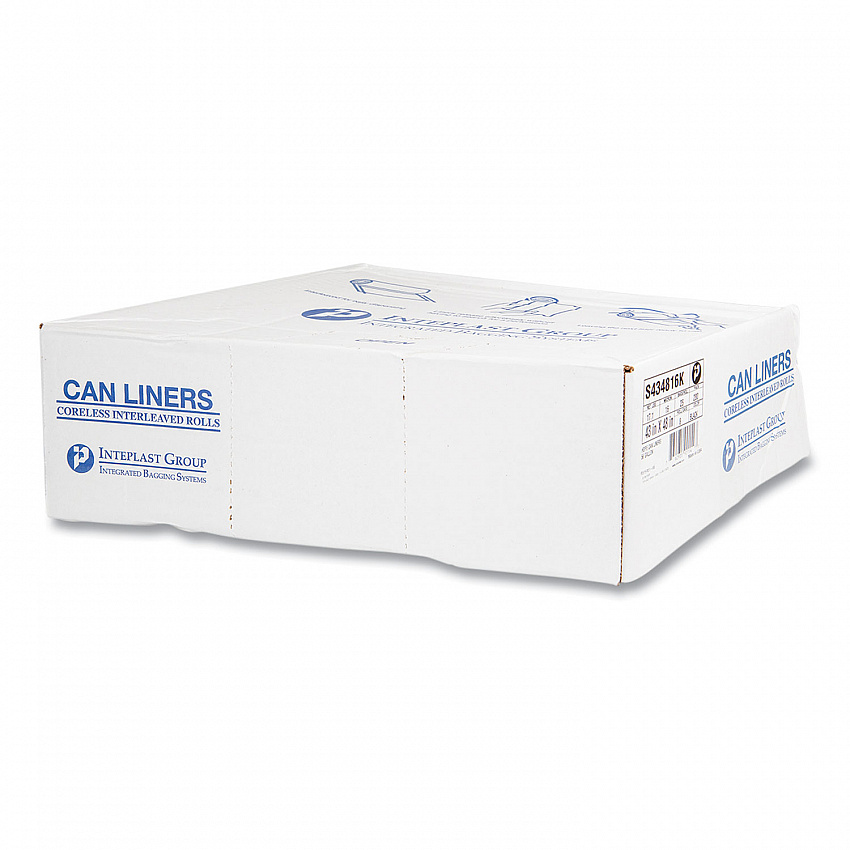 High-Density Commercial Can Liners, 56 gal, 16 mic, 43" x 48", Black, Interleaved Roll, 25 Bags/Roll, 8 Rolls/Carton (S434816K)