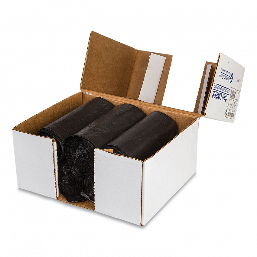 Low-Density Commercial Can Liners, 30 gal, 0.9 mil, 30" x 36", Black, Interleaved Roll, 25 Bags/Roll, 8 Rolls/Carton (SL3036XPK)